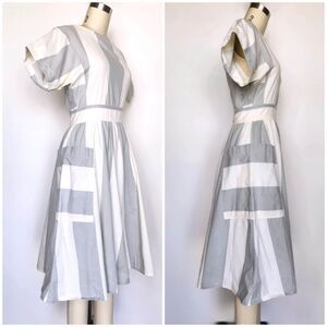50s Stripes Dress Large Pockets Button Down Back Mid Century Bombshell  XXS